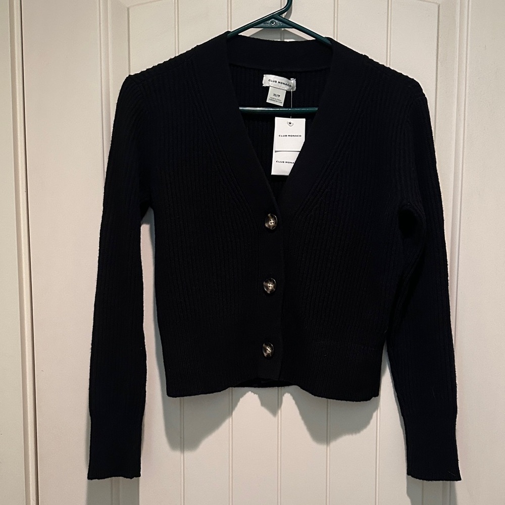 Club Monaco Cardigan black button down ribbed